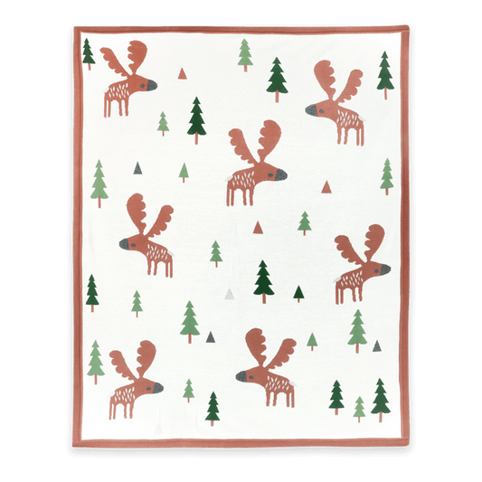 Wild Moose - Organic Cotton Jacquard Knit Baby Blanket (Flat)