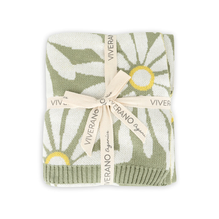 Wildflower - Organic Cotton Jacquard Sweater Knit Baby Blanket Wrapped
