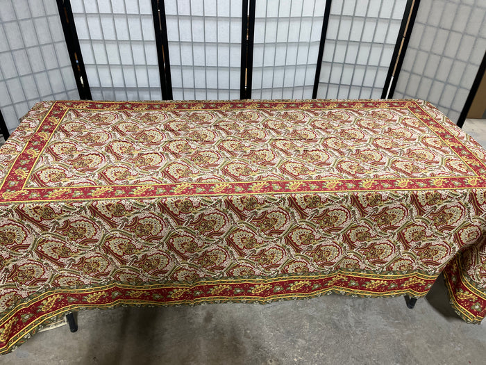 Williams Sonoma Gold/Red Paisley Table Cloth, 106"x70"