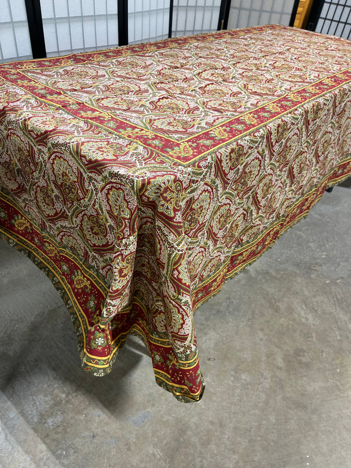 Williams Sonoma Gold/Red Paisley Table Cloth, 106"x70"