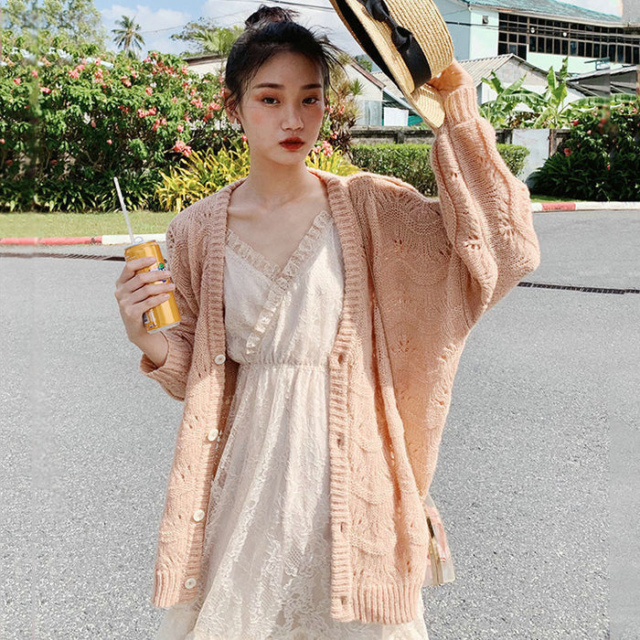 Women's Loose V-neck Cardigan Fried Dough Twists Sweater
