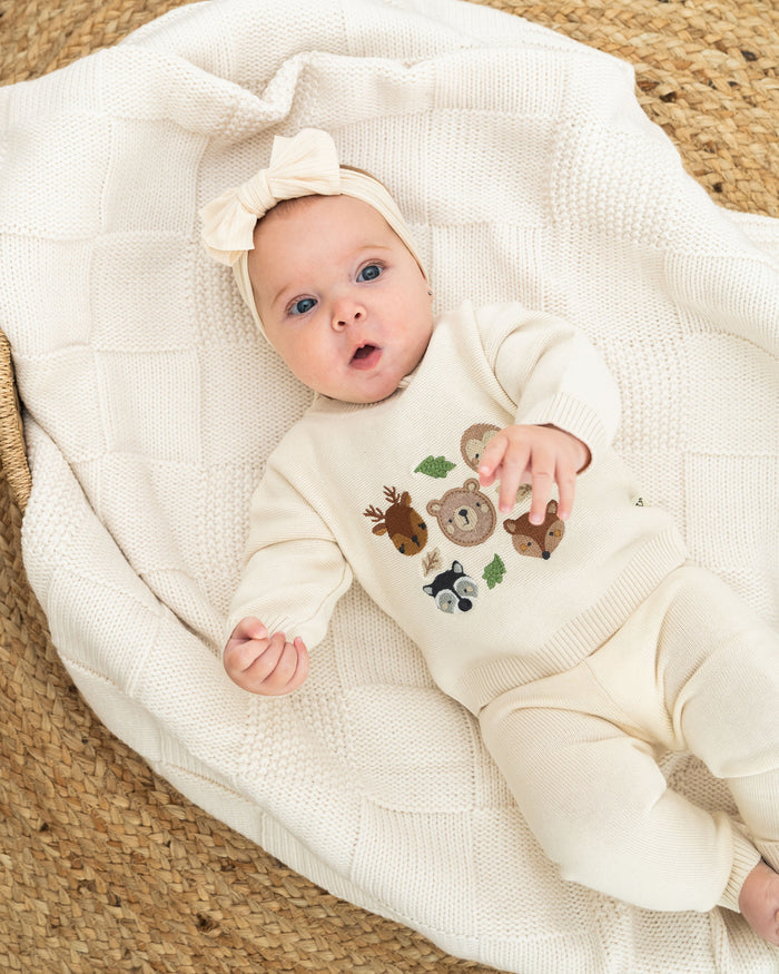 Woodland Animals Knit Baby Pullover (Organic Cotton)