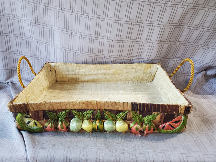 Woven Wicker Raffia Fruit and Vegetable Double Handle Basket