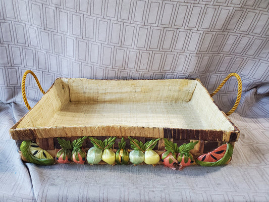 Woven Wicker Raffia Fruit and Vegetable Double Handle Basket