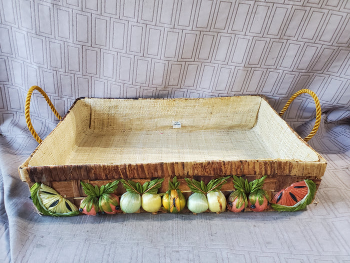 Woven Wicker Raffia Fruit and Vegetable Double Handle Basket