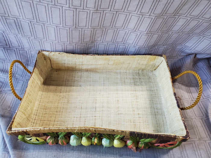 Woven Wicker Raffia Fruit and Vegetable Double Handle Basket