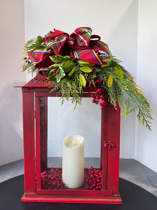 XL Red Metal Christmas Lantern with Flameless Candle (WORKS)